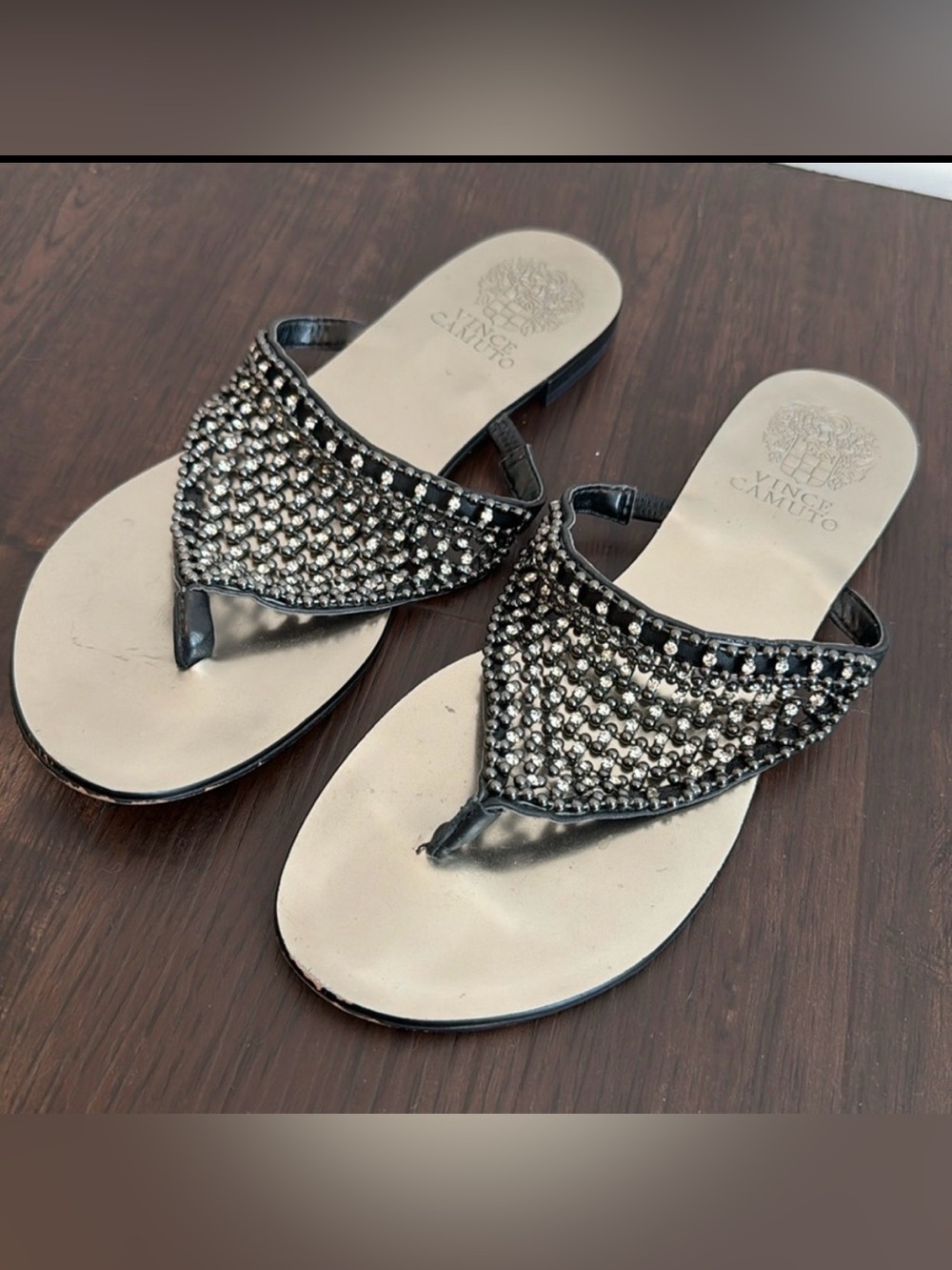 VINCE CAMUTO SANDAL FLIP FLOP THONG MESH SIVER BEADED SLIP ON 6.5